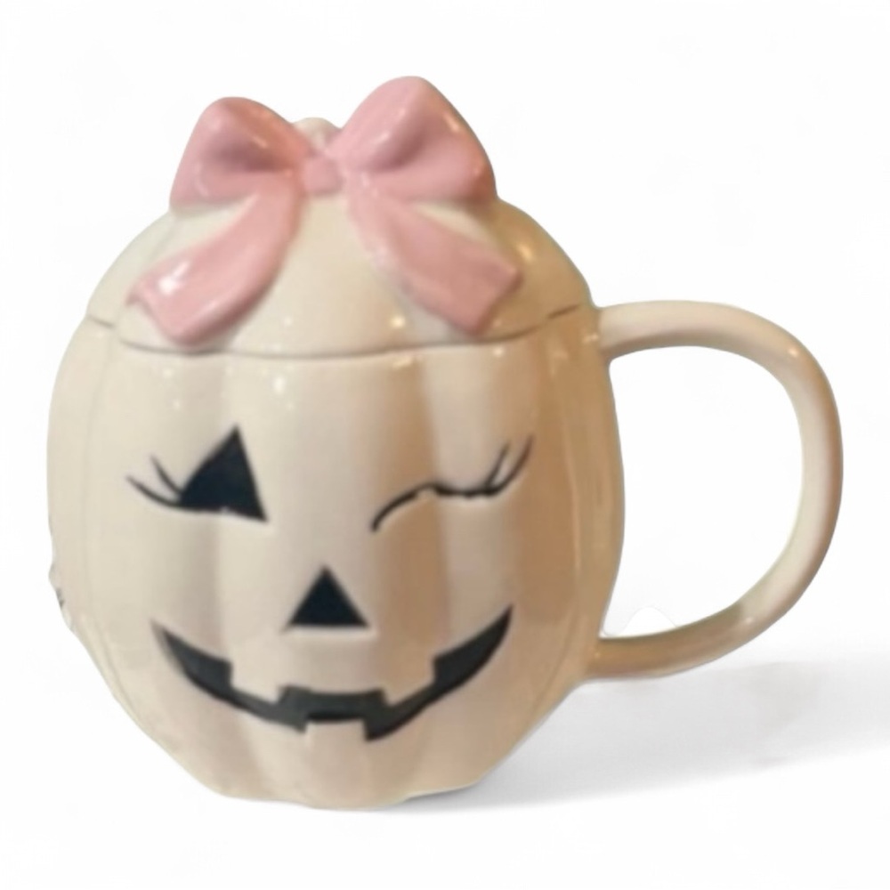 Halloween White Pumpkin with Pink Coquette Bow Mug 🎀